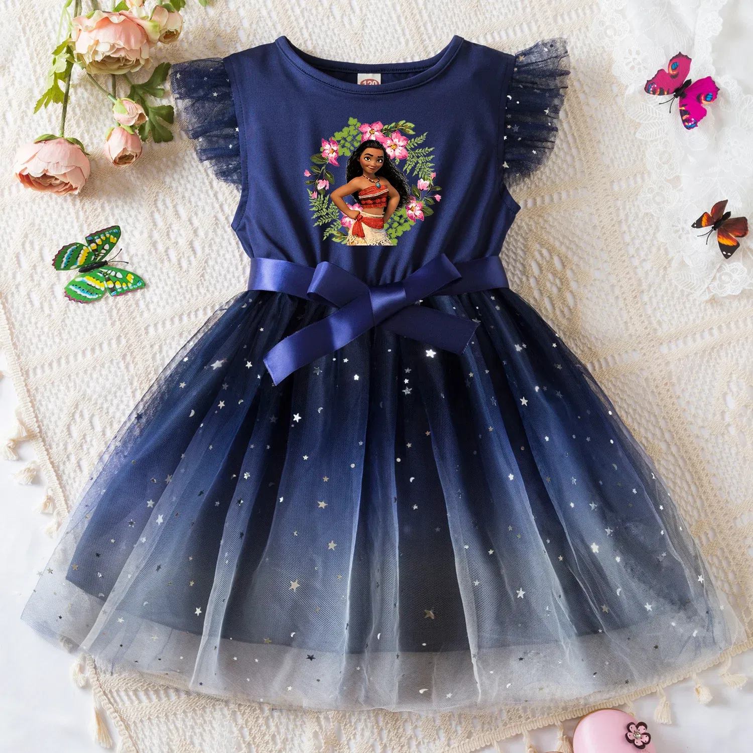 Color: GRAY, Size: XL - Moana Summer Toddler Girl Dress Princess Star Baby Girls Clothes Tulle Tutu Dress for Children Party Dress 2-6Y