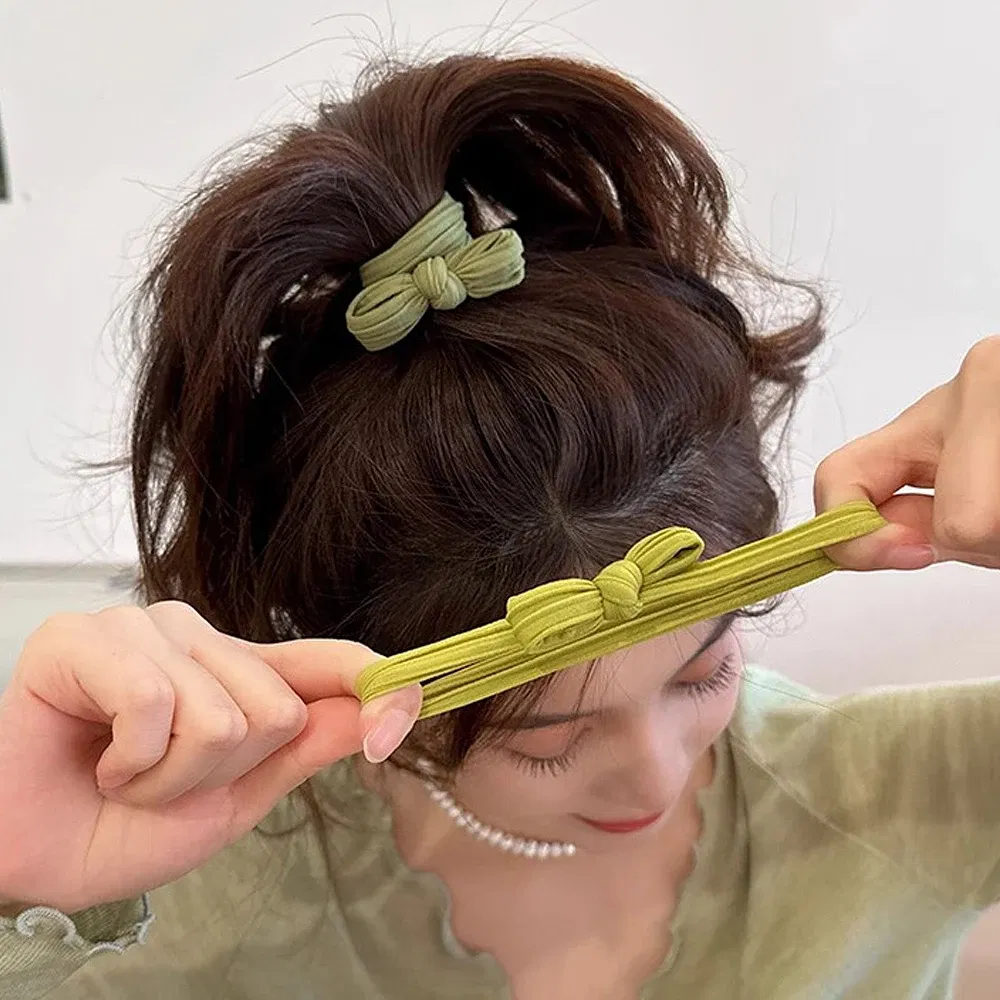 Color: Red - 5pcs/Set Candy Color Bow Hair Rope High Elastic Seamless Rubber Band For Women Girls Ponytail Holder Summer BB Hair Ties Ring