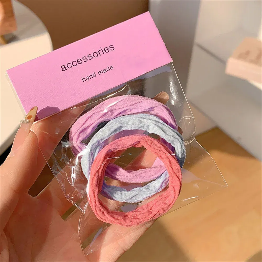 Color: Red - 5pcs/Set Candy Color Bow Hair Rope High Elastic Seamless Rubber Band For Women Girls Ponytail Holder Summer BB Hair Ties Ring