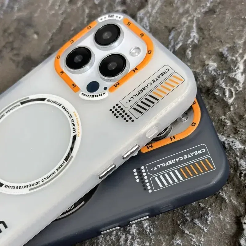 Color: Brown, Material: Neoprene - Matte Magnetic Phone Case For iPhone 12 13 14 15 16 Pro Max Megsafe Wireless Charge Frosted Back Metal Lens Frame Buttons Cover