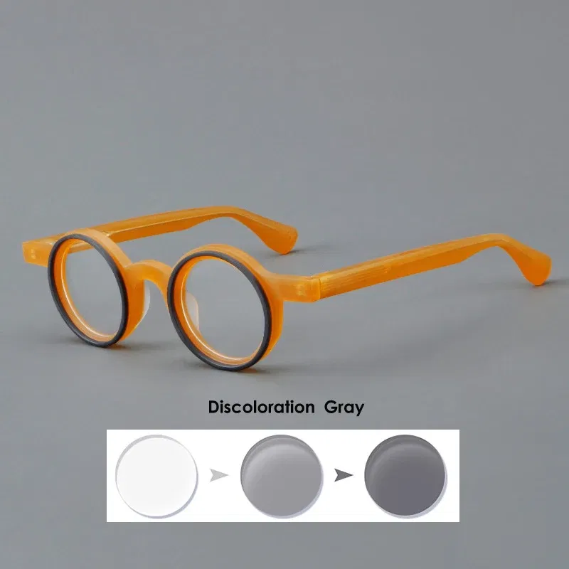 Frame Color: Silver, Eye Prescription: +75 - VCKA Round Acetate Photochromic Reading Glasses Frame Men Prescription Anti-blue Eyeglasses Women Custom Eyewear +0.50 to+6.0