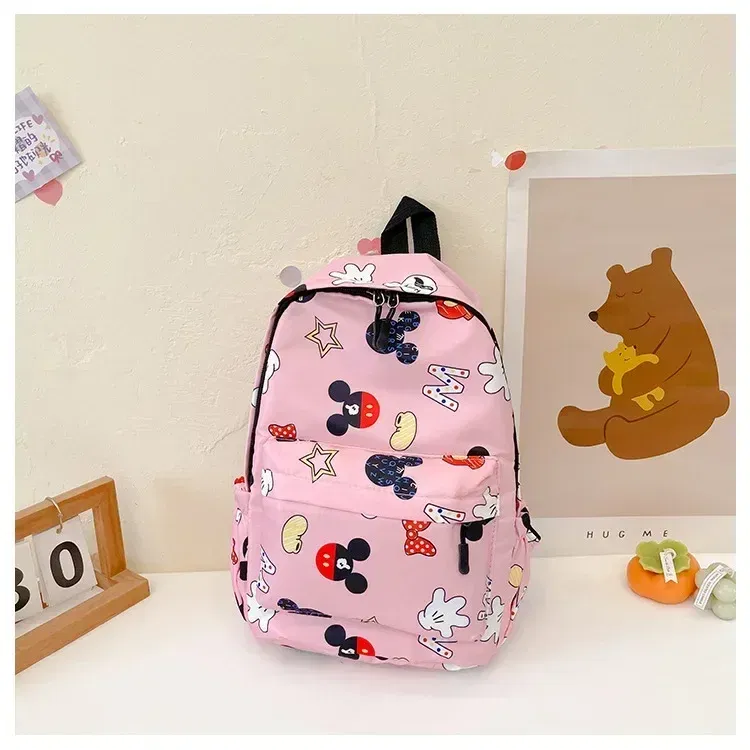 Color: Pink - MINISO Disney 2025 New Cute Cartoon Mickey & Minnie Portable Large Capacity Student Backpack Teenage Casual Fashion Schoolbag