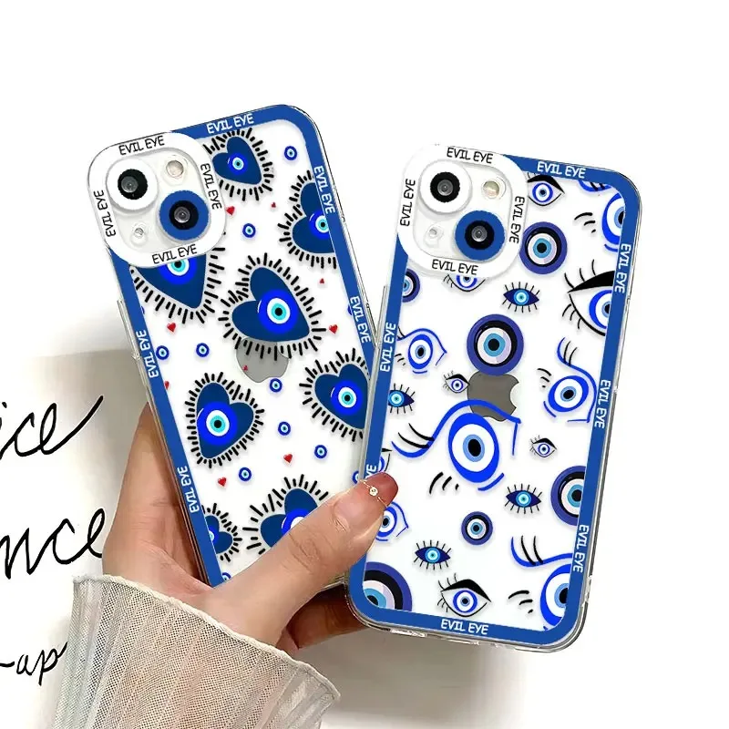 Color: Dark Grey, Material: PU - Blue Evil Eye Phone Case For Samsung Galaxy S10 S20 S21 S22 S23 S24 FE Plus Ultra Note 20 Transparent TPU Case