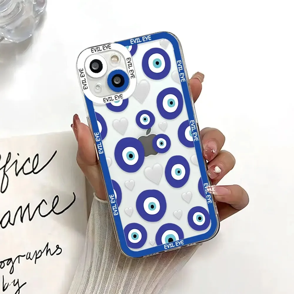 Color: Dark Grey, Material: PU - Blue Evil Eye Phone Case For Samsung Galaxy S10 S20 S21 S22 S23 S24 FE Plus Ultra Note 20 Transparent TPU Case