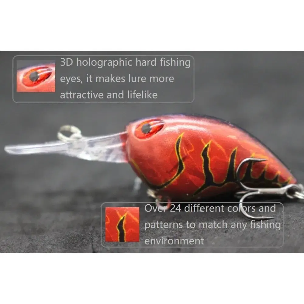 Color: Pink - wLure Crankbait Wobble Fishing Lure 6cm 5g Deep Diving Tight Action Fresh Water Hard Bait Floating 8# Hooks Insect Bait C770