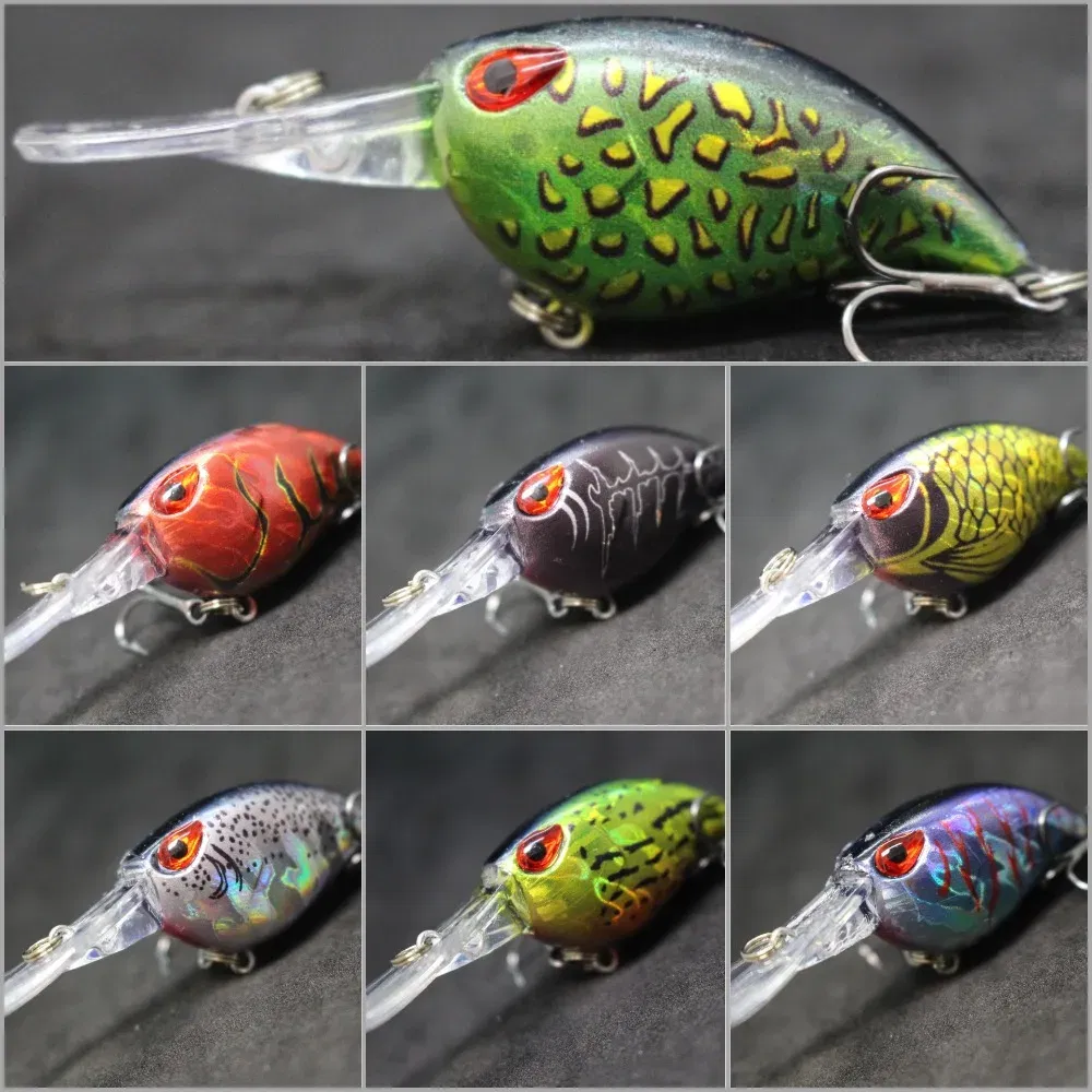 Color: Pink - wLure Crankbait Wobble Fishing Lure 6cm 5g Deep Diving Tight Action Fresh Water Hard Bait Floating 8# Hooks Insect Bait C770