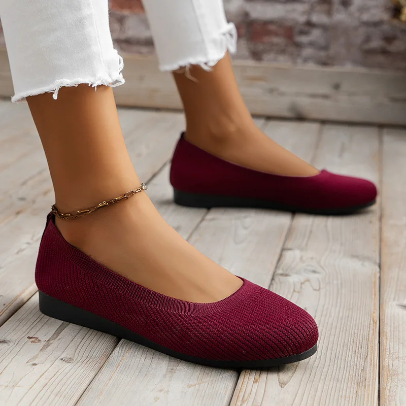 Color: Pink, Shoe Size: 37 - Elastic Knitting Flats Slip on Shoes for Women 2024 Summer Breathable Soft Loafers Woman Lightweight Casual Shoes Mom Moccasins