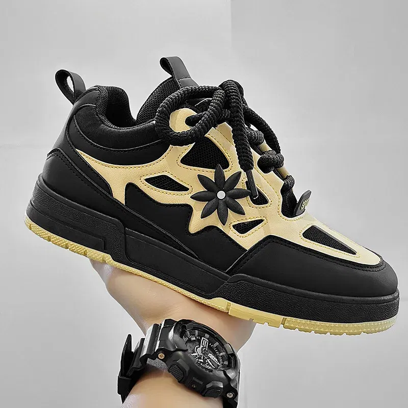 Color: black, Shoe Size: 41 - Fashion Mens Shoes Trend Street Skateboard Shoes Man Luxury Brand Training Sneakers Mesh Breathable Casual Shoes Tenis Masculino