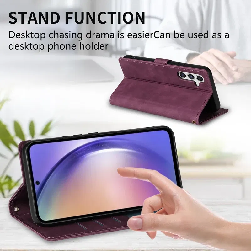 Color: black, Bundle: Case & Strap, Material: Microfiber - Wallet Card Slot Holder Magnetic Flip Leather Case For Samsung Galaxy S23 Ultra S22 Plus S21 FE S20 A12 A13 A14 A34 A52 A53 A54
