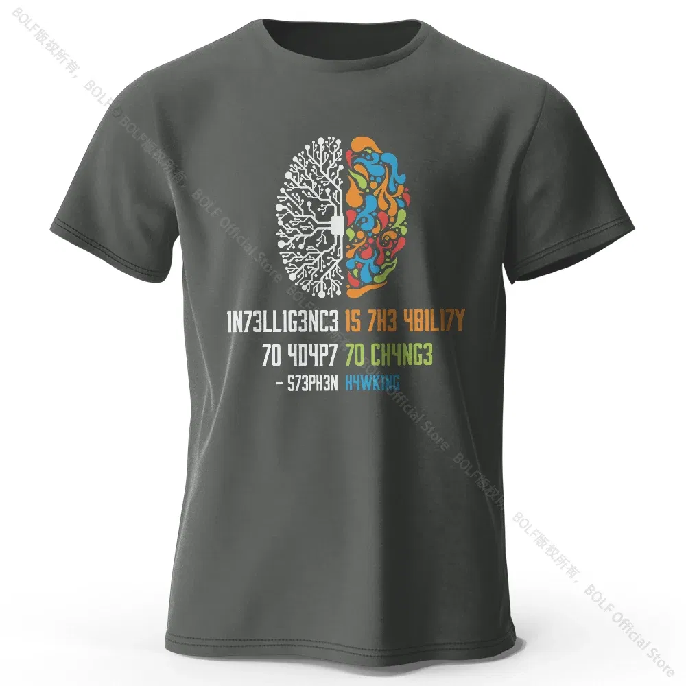 Color: Dark Grey, Size: M - Funny Brain Power Printed 100% Cotton T-Shirt, Soft & Breathable Round Neck Short Sleeve Tee, Unisex Quirky Style