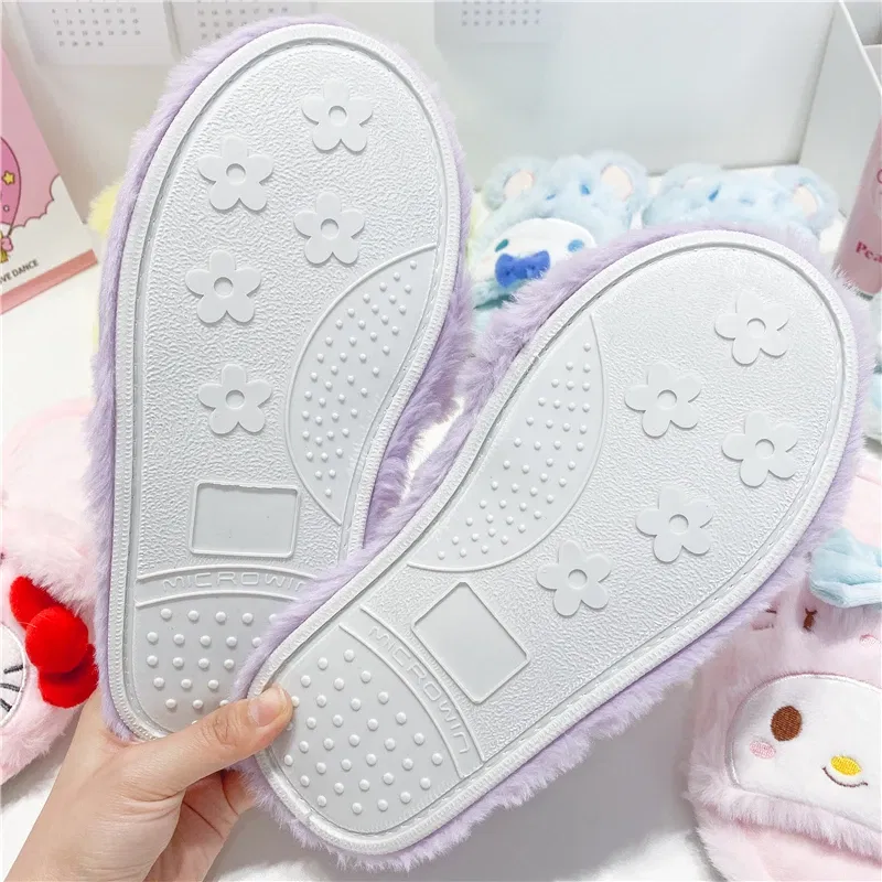 Color: Sky blue, Shoe Size: 36 - Japanese Anime Slippers Cartoon Open Toe Sweet Girly Indoor Home Plush Shoes Flat Non-slip Casual Girl Spring Autumn Kawaii