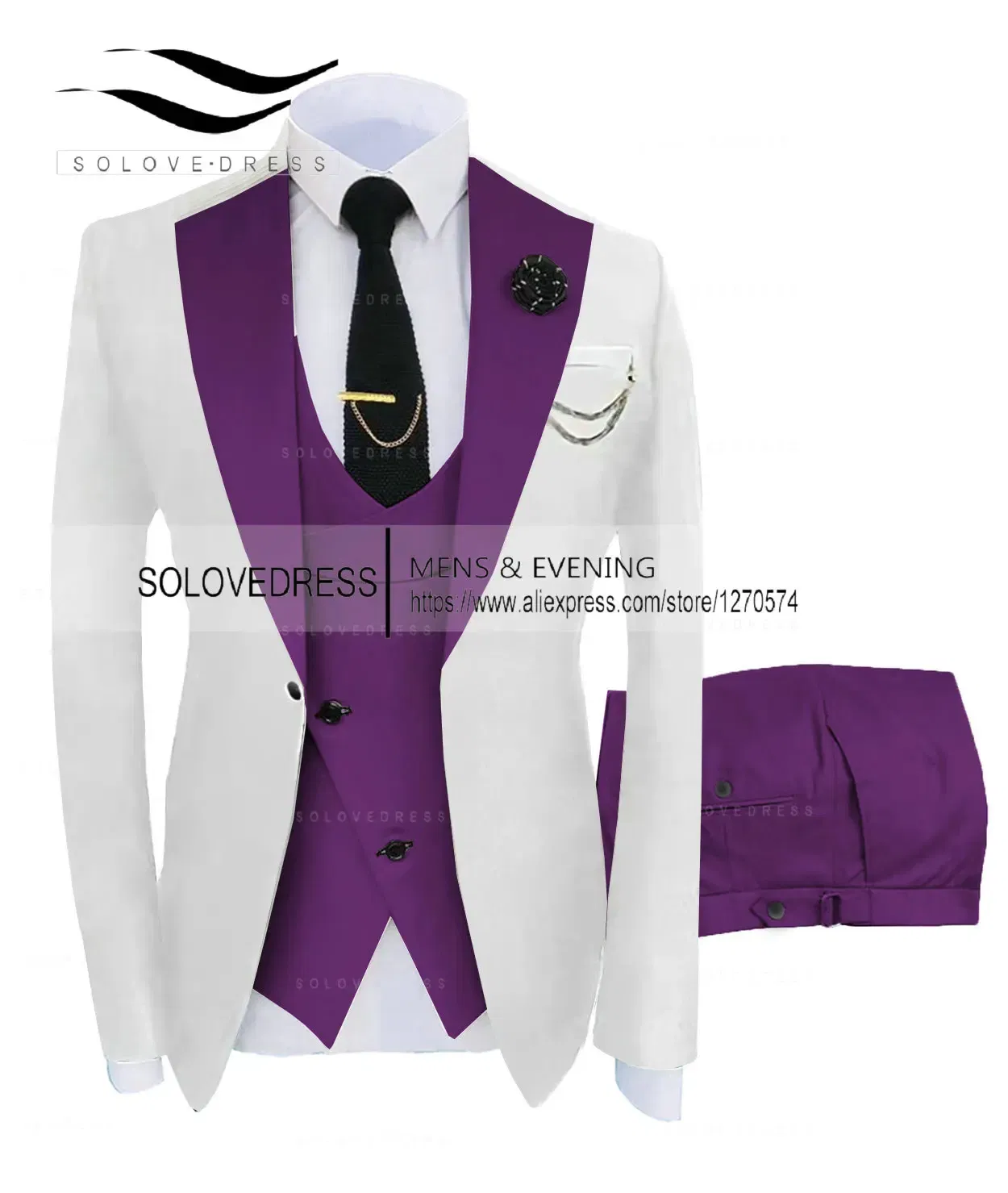 Color: Lavender, Size: XS - ( Jacket + Vest + Pants )Suits for Mens 2024 Casual Business Suit High-end Social Formal Suit 3 Pcs Set Groom Wedding Men