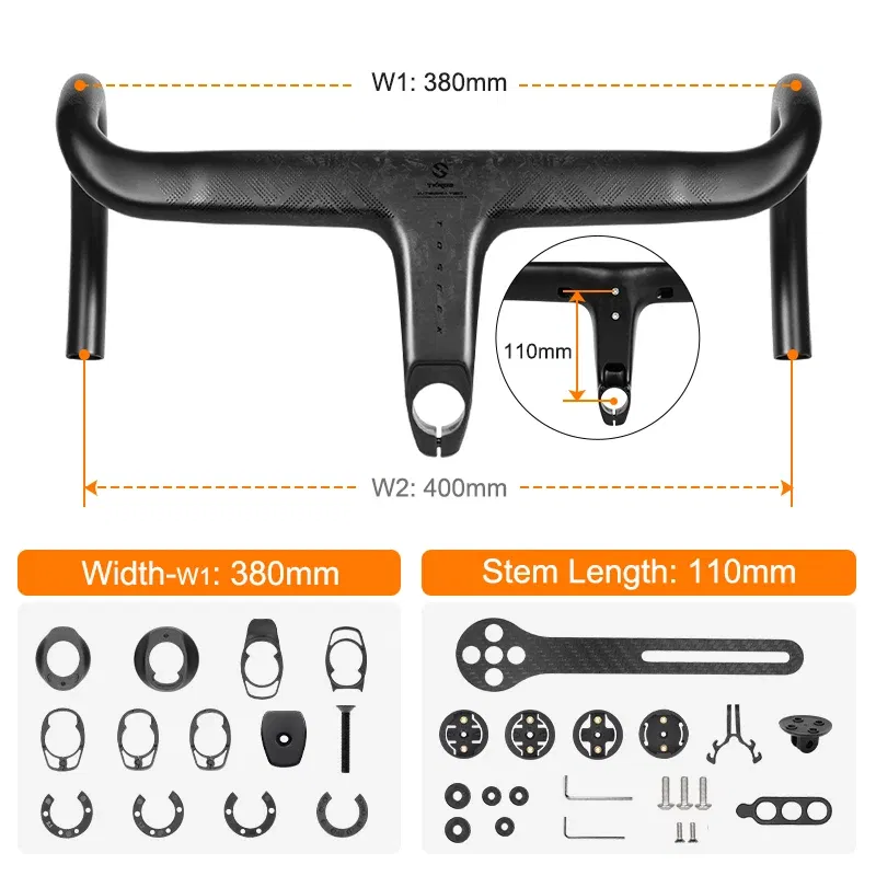 Color: Burgundy - TOSEEK Carbon Handlebar Road Carbon handlebar Drop bar T800 Carbon Integrated Handlebar Di2 Bicycle Accessories Carbon Drop bar