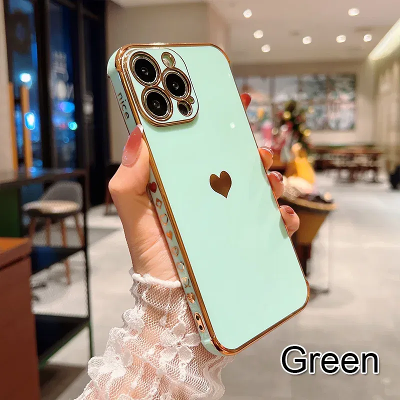 Color: Blue, Compatible-Phone Models: For iPhone 16 Pro, Ships From: CN - Electroplating Side Love Heart Phone Case For IPhone 17 16 15 14 13 12 11 Pro Max XR 8 Plus SE2/SE3 Shockproof Back Cover