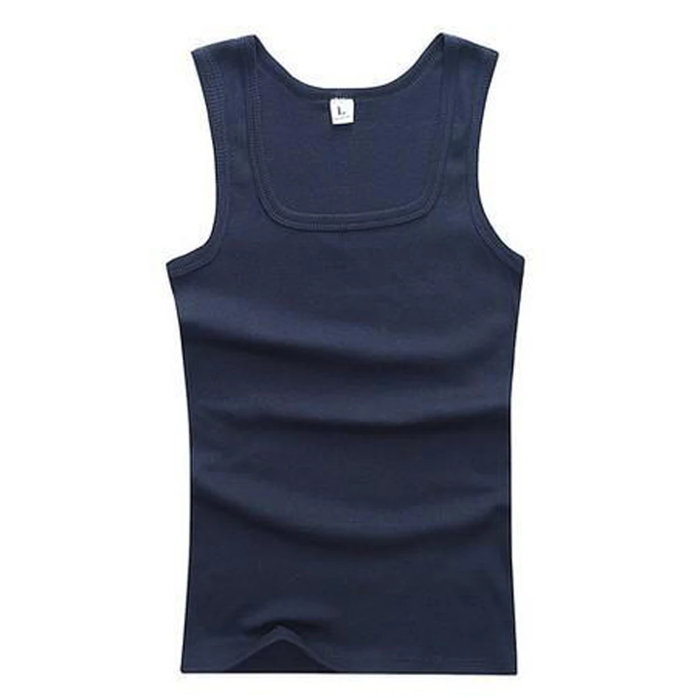 Color: Navy Blue, Size: L - 2024 Summer Plus Size Men Clothing Tank Tops Black White Gray Singlets Sleeveless Fitness Men Vest Casual Bodybuilding Vest New