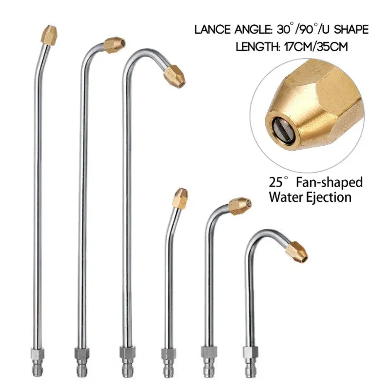 Color: Light Grey - 25?°/90?°/U High Pressure Washer Extension Wand With 1/4 Quick Connector Lance Spear With CurvedHead Rod Cleaning Tool for car