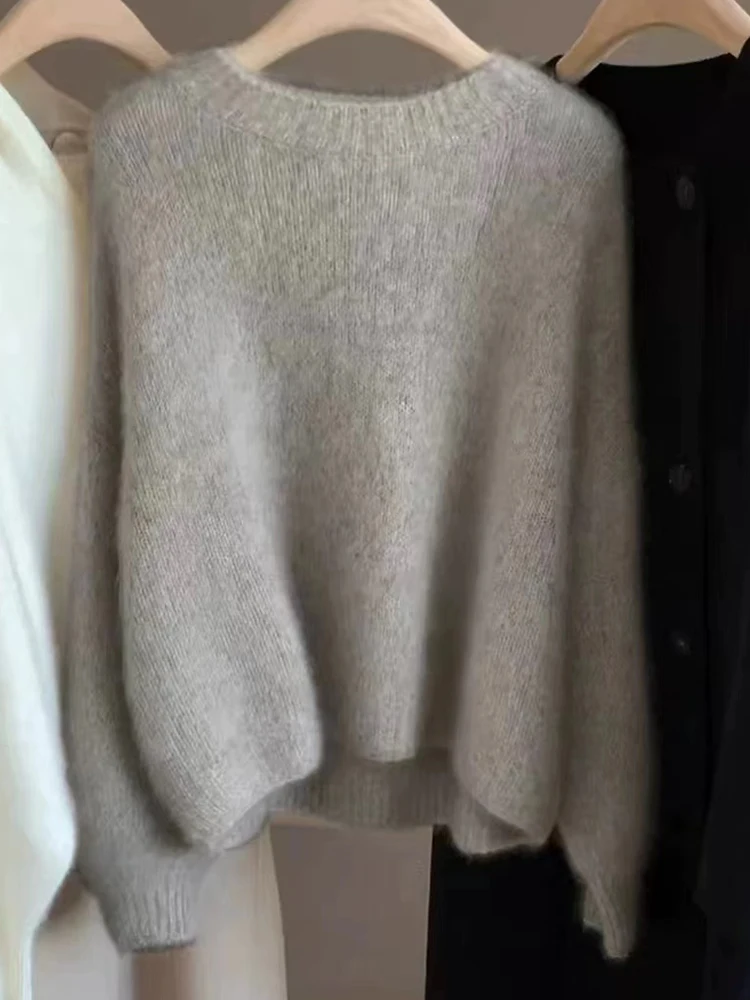 Color: GRAY, Size: M, Ships From: CHINA - Autumn and Winter New Cashmere Sweater 100% Pure Wool Knitted Pullover for Women, Loose and Lazy Style Round Neck Soft Solid Top