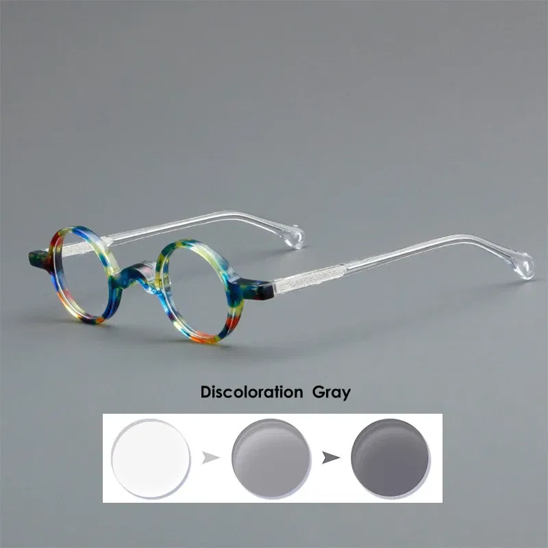 Frame Color: Yellow, Eye Prescription: 0 - VCKA Photochromic Acetate Myopia Glasses Men Retro Small Round Frames Women Custom prescription Anti-Blue Eyewear -0.5 TO -10