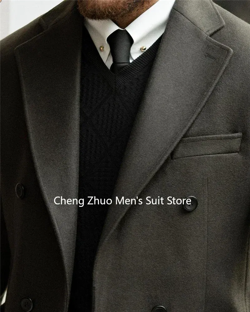 Color: Brown, Size: XXS - Classic Man Trench Coat Customized Notched Lapel Full Man Terno Double Breasted Elegant Gentleman Long Coat Men's Winter Jacket