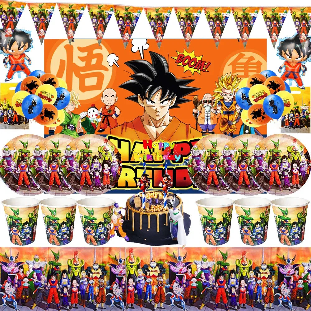 Color: multi, Ships From: CHINA - Goku Dragon Ball Z Kids Birthday Party Gift Decoration Boy Tableware Party Supplies Plate Cup Tablecloth Foil Balloon CakeTopper