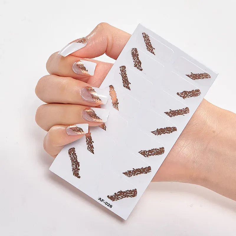 Color: BROWN - Nail Sticker set Self Adhesive Nail Sticker Nail Strips Nailart Sticker Sticker For Nails Foil Nail Art Stickers 2020 Shiny