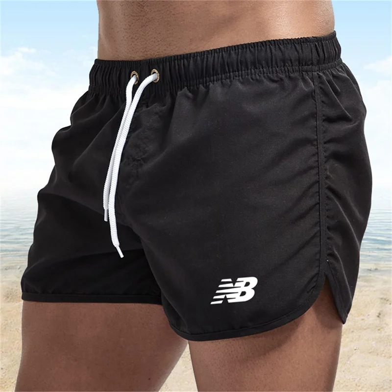 Color: Khaki, Size: XL - Letter B Summer men's luxury beach pants clothing quick dry gym jogging sexy shorts vacation casual swimming trunks