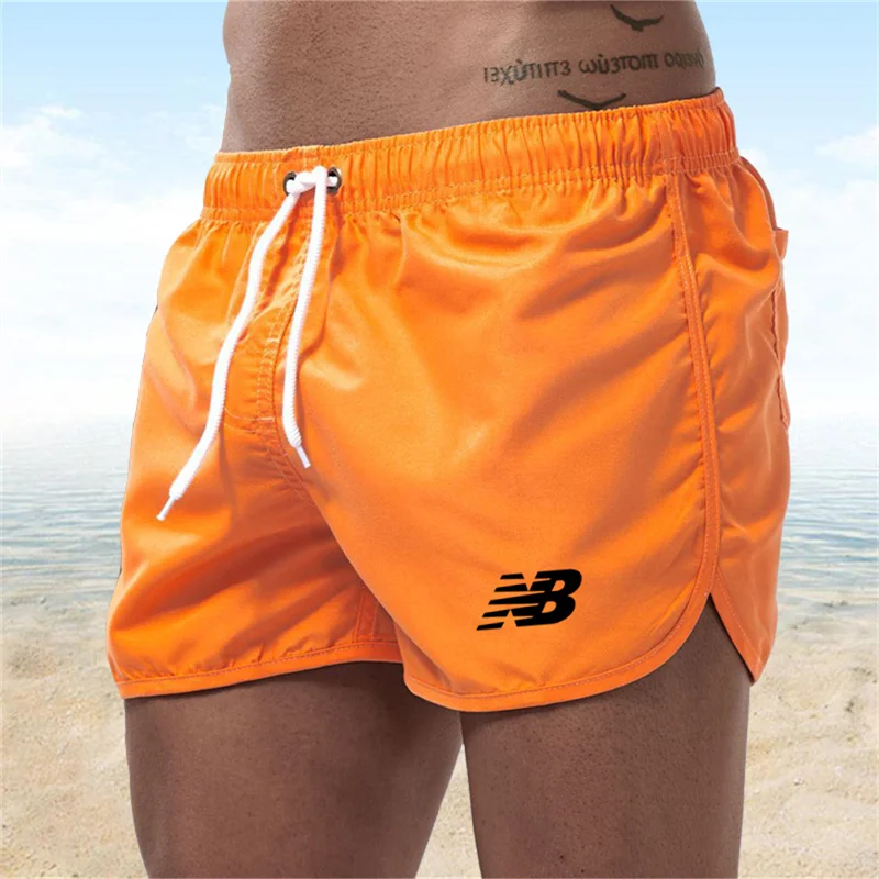 Color: Khaki, Size: XL - Letter B Summer men's luxury beach pants clothing quick dry gym jogging sexy shorts vacation casual swimming trunks