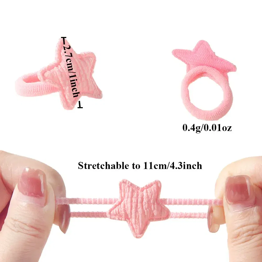 Color: ROSE RED - 10/30pcs girls star butterflies children's hairband harmless hair cute towels rope ponytail rack children's rubber band headwear