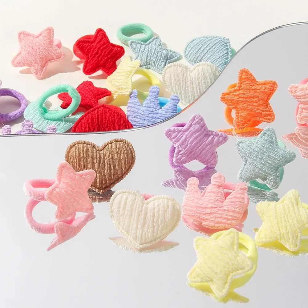 Color: ROSE RED - 10/30pcs girls star butterflies children's hairband harmless hair cute towels rope ponytail rack children's rubber band headwear