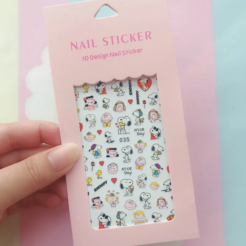 Color: Light Khaki - 1PCS Hello Kitty 3D Nail Stickers Press on Nails Mickey Mouse Donald Duck Stitch Cartoon Stickers Nail Art Decoration