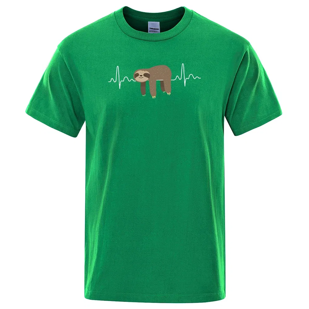 Color: green, Size: XXXL - Sloth Resting On Tummy Printing Mans T Shirts Crewneck Soft T-Shirts Comfortable S-XXXL Tee Shirts Oversized Casual T-Shirt Man