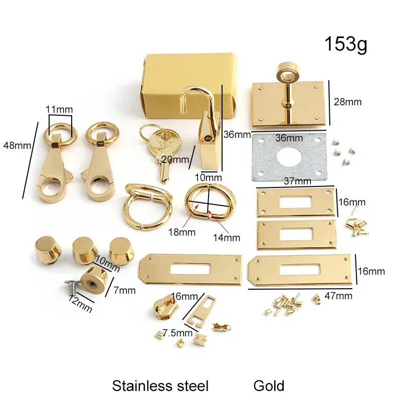 Color: black, Size: L - Gold,Silver Stainless Steel Metal Rectangle Hanger Clasp Locks For DIY Craft Handbags Purse Bags Buckles Hardware Accessories