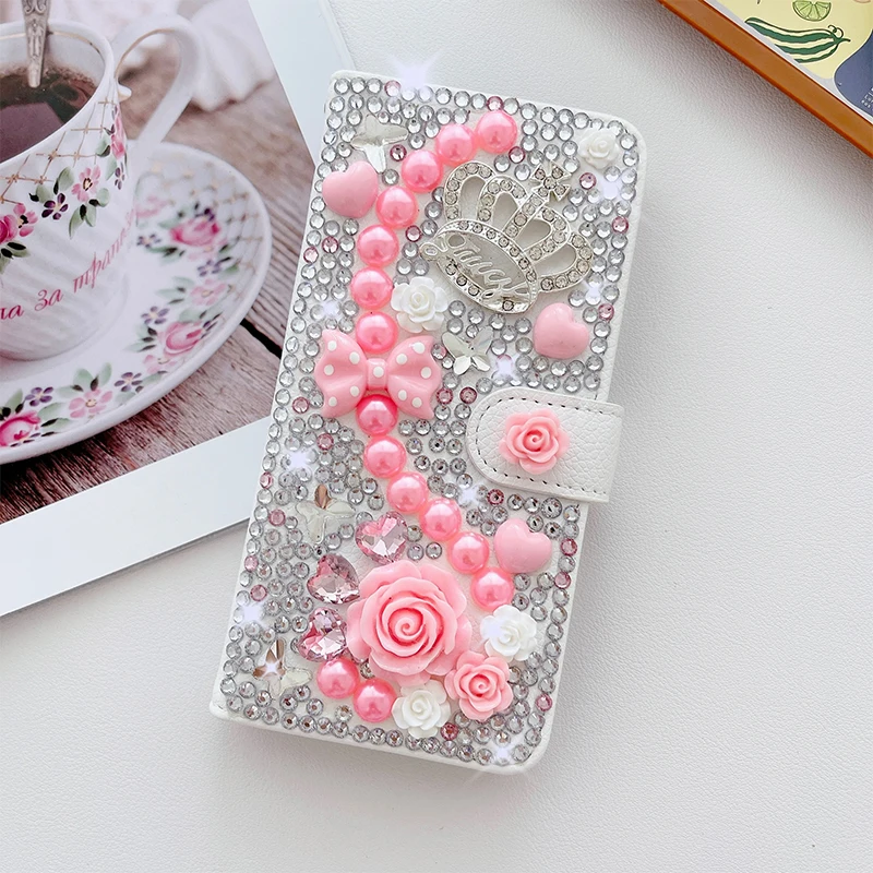Color: WHITE, Material: Wood - Wallet Glitter Case For Samsung Galaxy S24 FE S23 Ultra S22 Plus S21 S20 A13 A14 A15 A16 A53 A54 A55 A34 Flip Luxury Leather