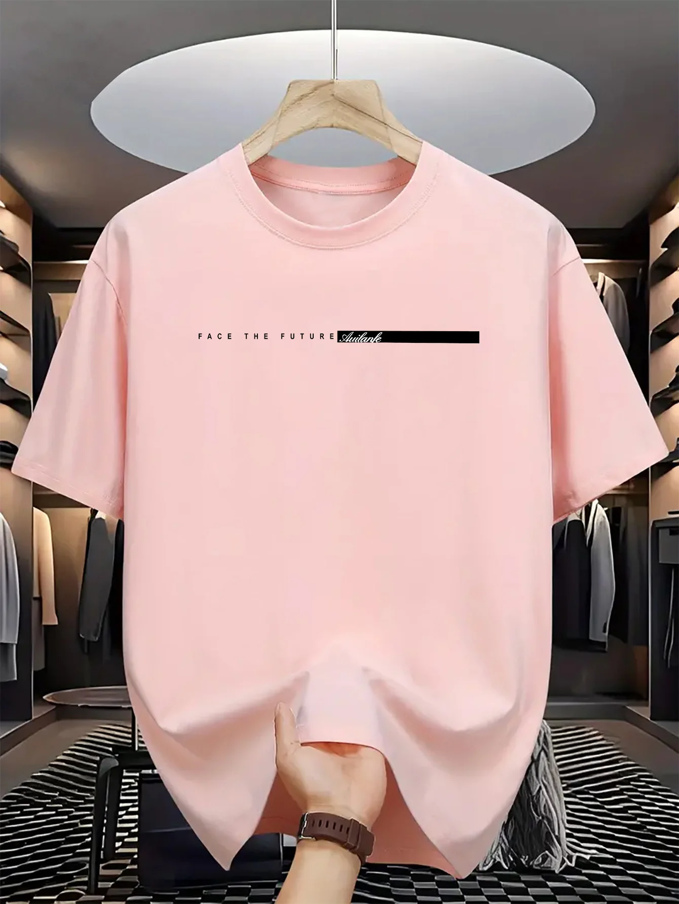 Color: Blue, Size: XS - Summer men's 100% cotton casual loose fit large letter print round neck short sleeved T-shirt top High Street Unisex style