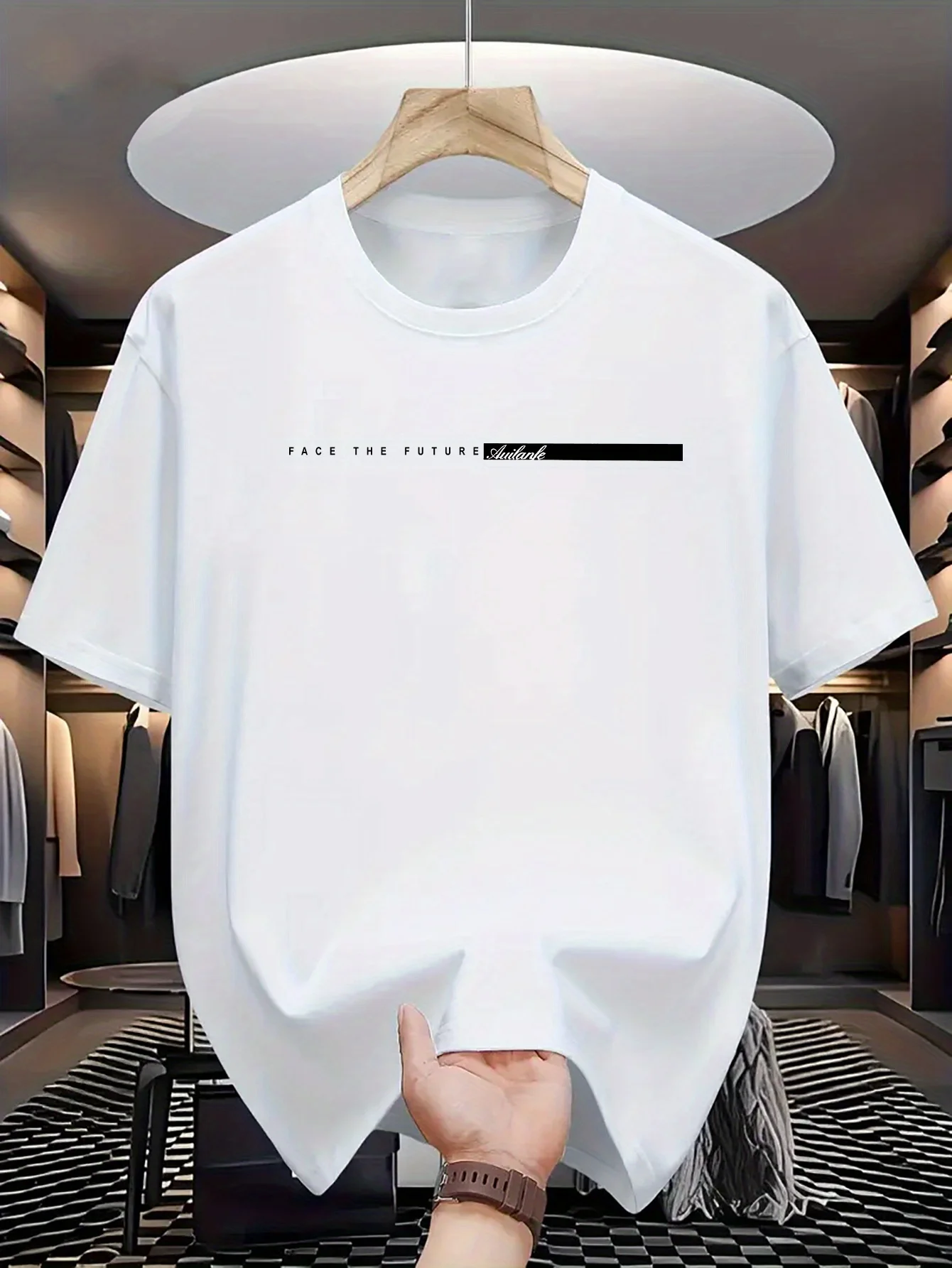 Color: Blue, Size: XS - Summer men's 100% cotton casual loose fit large letter print round neck short sleeved T-shirt top High Street Unisex style