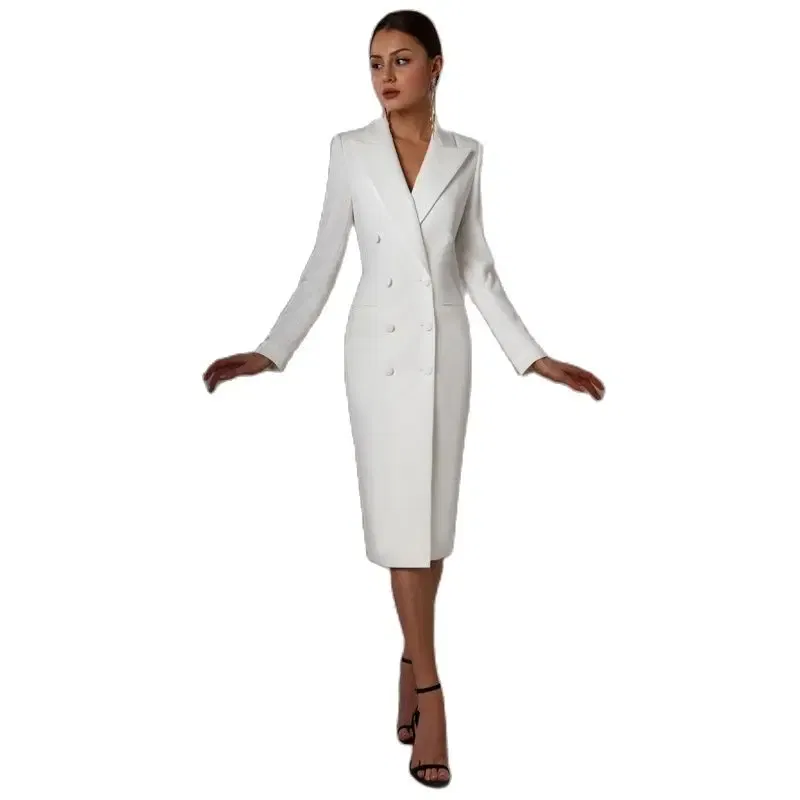 Color: Yellow, Size: 4XL - Women's Suit Long Blazer Double Breasted Jacket White Tuxedo Party Point Lapel Clothes спор?‚ивн?‹й кос?‚юм ?¶?µнск