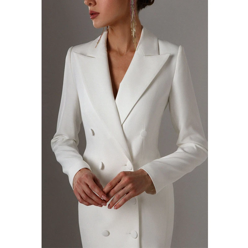Color: Yellow, Size: 4XL - Women's Suit Long Blazer Double Breasted Jacket White Tuxedo Party Point Lapel Clothes спор?‚ивн?‹й кос?‚юм ?¶?µнск