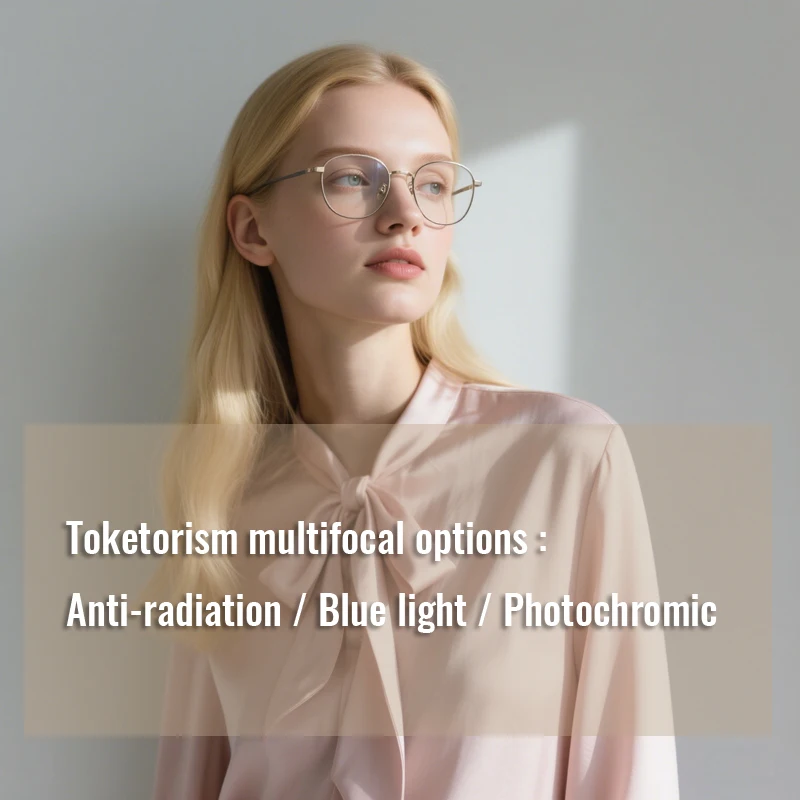 Lenses Color: Yellow, Lens Index: 1.56 - Toketorism Multifocal Lenses Customize Photochromic Anti Blue Light Progressive Prescription Glasses