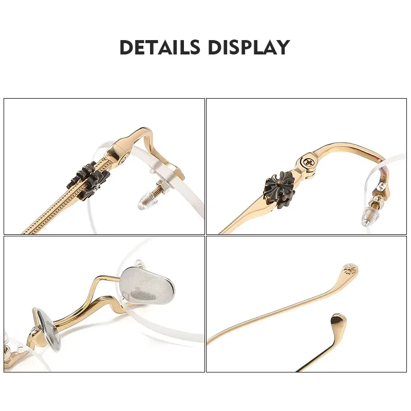 Frame Color: Yellow, Eye Prescription: +125 - BLMUSA Pure Titanium Rimless Anti-blue Light Reading Glasses for Men Round Photochromic Optical Prescription with MR-8 lens