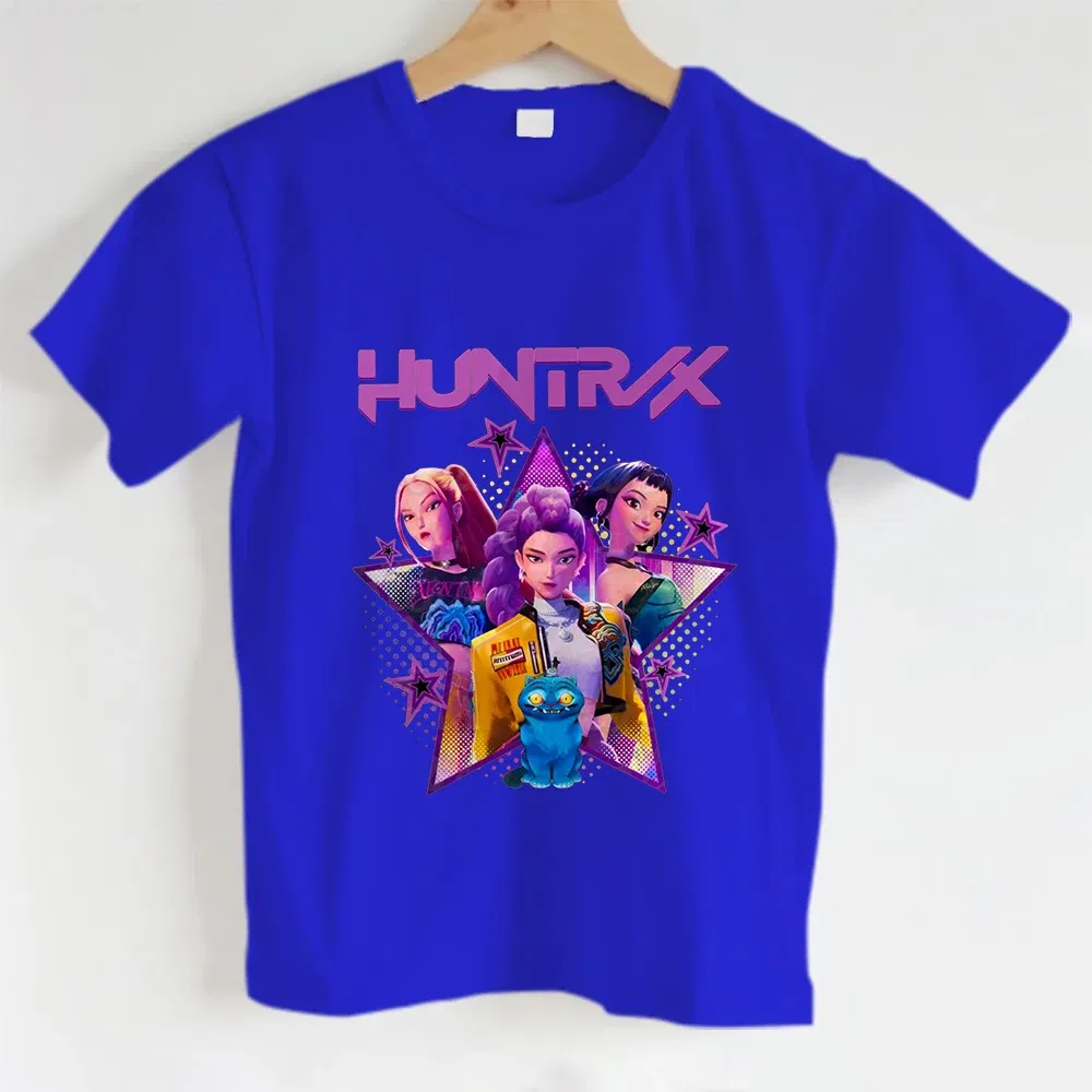 Color: Gold, Kid Size: 10 - KPOP Hunters Anime series pattern Girl T-shirt, Huntrix girl Group cute T-shirt
