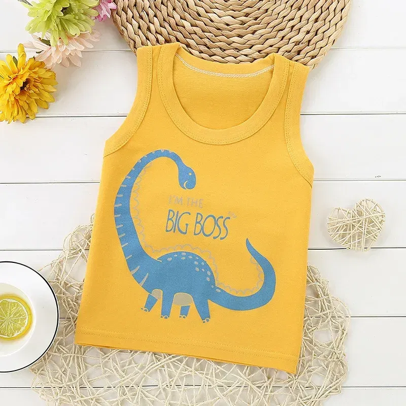 Color: Gold, Kid Size: 6 - Summer Kids Tops Clothes Tank Sleeveless Breathable Cotton Children T-shirt Vest Top Clothing Outfit Cartoon Boys Girls 0-7Years