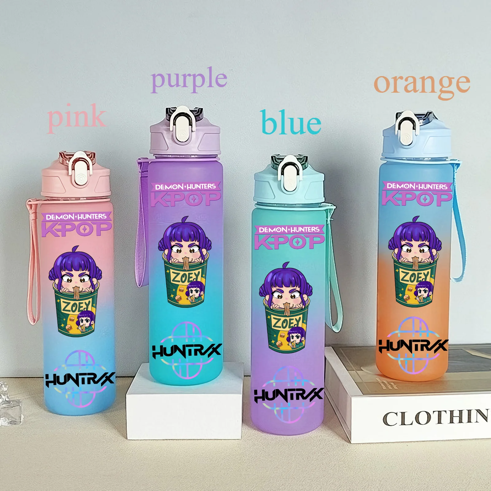 Color: plum, Size: 40cm - 750ML K-pop Demon Hunters HUNTR X Rumi Mira Zoey Jinu Celine Kpop Plastic Water Cup K Pop Drinking Bottle School Huntrix Gourde