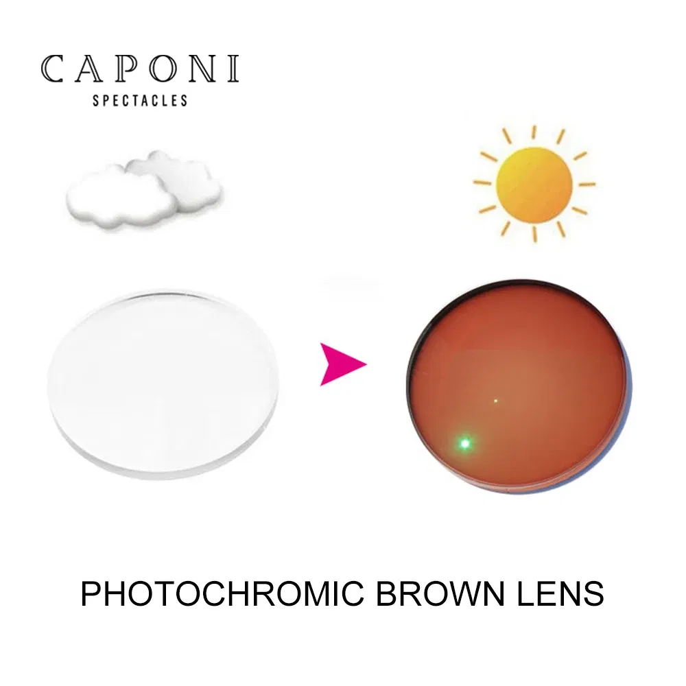 Lenses Color: WHITE, Lens Index: 1.56 - CAPONI Photochromic Brown Optical Aspherical Lens CR-39 Resin Customized Prescription Myopia Hyperopia 1.56 1.61 2pcs/1 pair