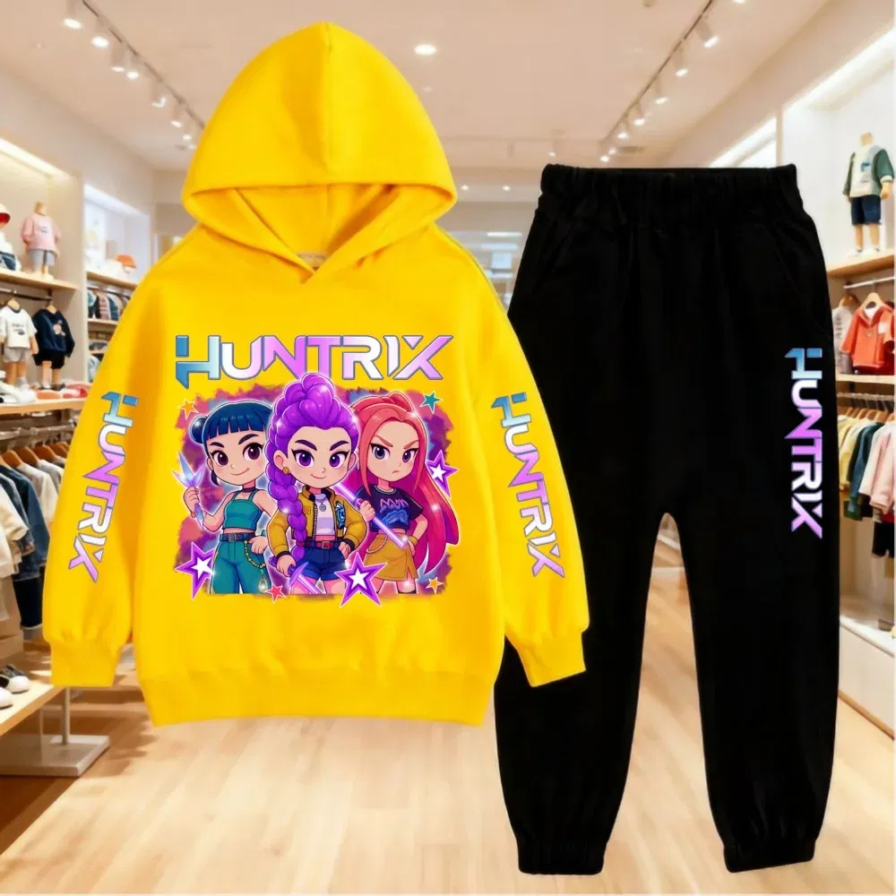 Color: Beige, Kid Size: 12 - 2025 KPop Demon Hunters Kids Hoodie Set Boys Teen Girls Hoody Sweatshirts With Pants Tracksuit Children's Autumn Clothing 2pcs