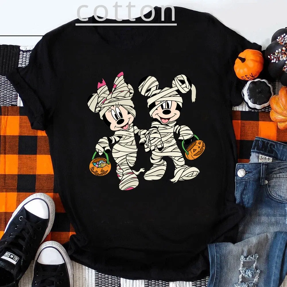 Color: Dark Grey, Kid Size: 2T - Funny Mickey Minnie Mummy Print Disney Children Cotton T Shirts Trick Treat Fashion Halloween Cute Kid Clothes Girls Streetwear