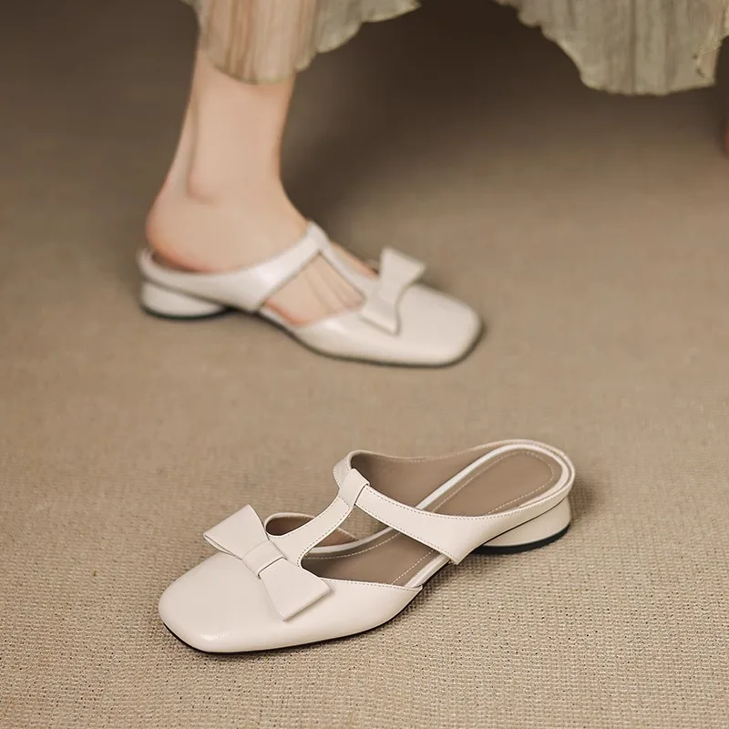 Color: Pink, Shoe Size: 35 - New Spring Summer Butterfly-Knot Patent Leather Pointed Toe Women Slippers Fashion Thin High Heels Mules Shoes Elegant Pumps