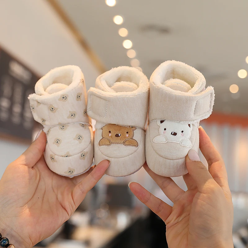 Color: light green, Baby Age: 7-12 Months - Winter New Cute Cartoon Baby Booties Boy Girl Boots Cotton Soft-Sole Non-Slip Warm Toddler First Walkers Infant Crib Shoes