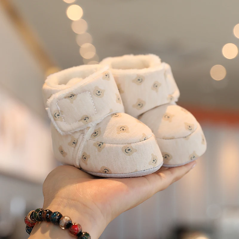 Color: light green, Baby Age: 7-12 Months - Winter New Cute Cartoon Baby Booties Boy Girl Boots Cotton Soft-Sole Non-Slip Warm Toddler First Walkers Infant Crib Shoes