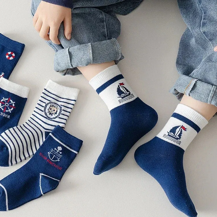 Color: Brown, Size: 4-6T - 1-14T Kids' Socks Spring Autumn Cotton Socks 5 Pairs/lot Soft Cotton Socks Calf Socks Little Big Boys Crew Sock
