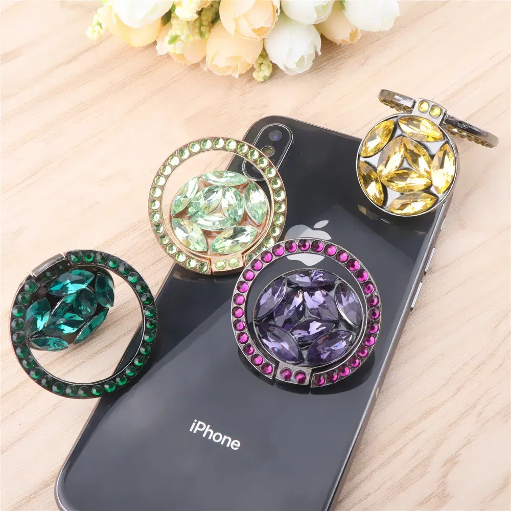 Color: Green - Universal Luxury Bling Diamond Phone Holder Foldable Portable Lazy Bracket Smartphone Finger Ring Stand Cartoon For iPhone11 XS